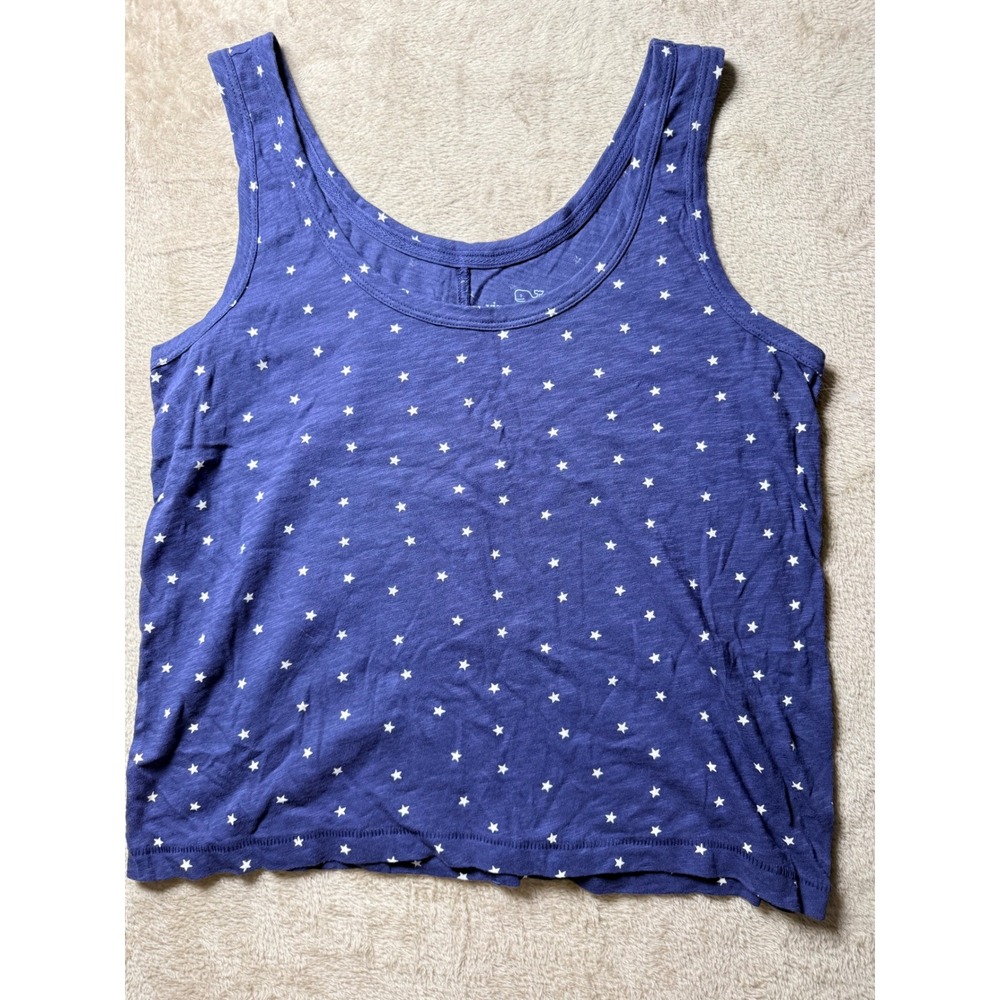 Vineyard Vines Womens Small Navy Blue White Star Print Cotton Slub Tank Top